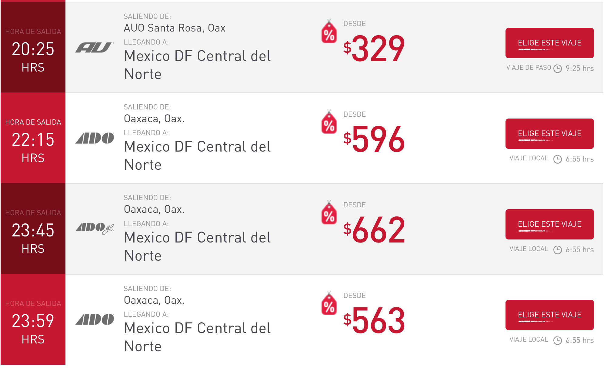 オアハカ メキシコシティ バス 時刻表